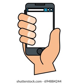 hand human with smartphone device isolated icon