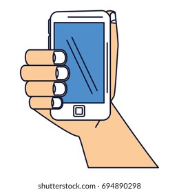 hand human with smartphone device isolated icon