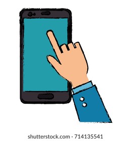 hand human with smartphone device isolated icon