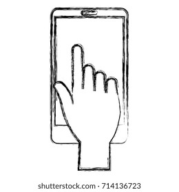 hand human with smartphone device isolated icon