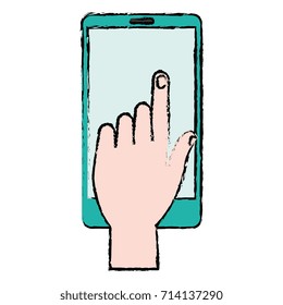 hand human with smartphone device isolated icon