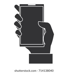 hand human with smartphone device isolated icon