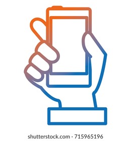 hand human with smartphone device isolated icon