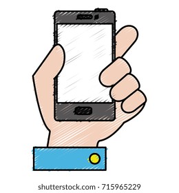 hand human with smartphone device isolated icon
