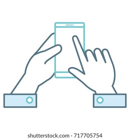 hand human with smartphone device isolated icon