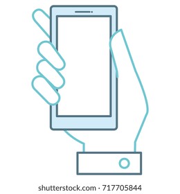 hand human with smartphone device isolated icon