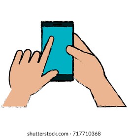 hand human with smartphone device isolated icon