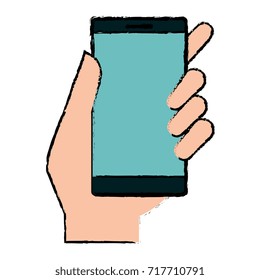 hand human with smartphone device isolated icon