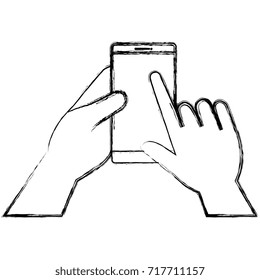 hand human with smartphone device isolated icon