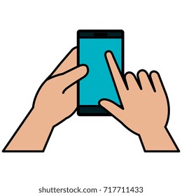 hand human with smartphone device isolated icon