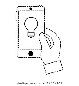 hand human with smartphone device isolated icon