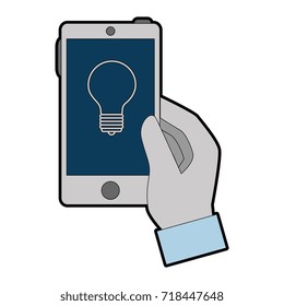 hand human with smartphone device isolated icon