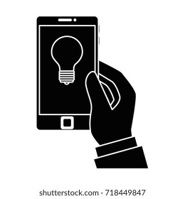 hand human with smartphone device isolated icon