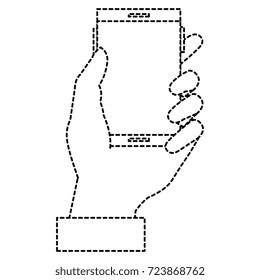 hand human with smartphone device isolated icon