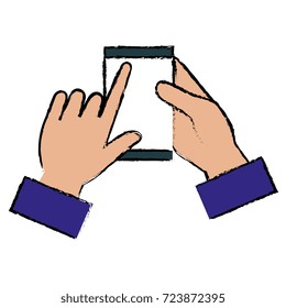 hand human with smartphone device isolated icon