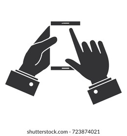 hand human with smartphone device isolated icon