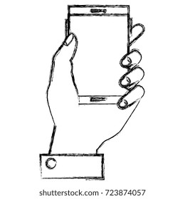 hand human with smartphone device isolated icon