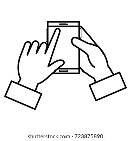hand human with smartphone device isolated icon