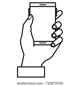 hand human with smartphone device isolated icon