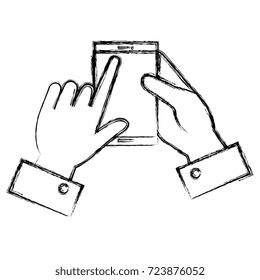 hand human with smartphone device isolated icon