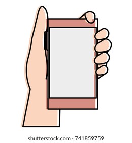 hand human with smartphone device isolated icon