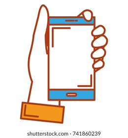 hand human with smartphone device isolated icon