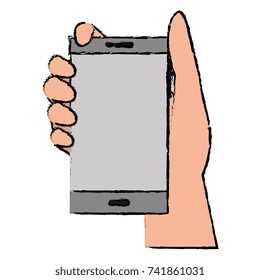 hand human with smartphone device isolated icon