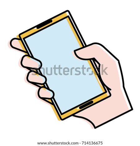hand human with smartphone device isolated icon