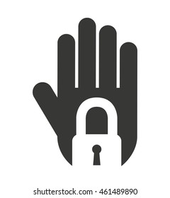 hand human stop padlock silhouette vector isolated graphic