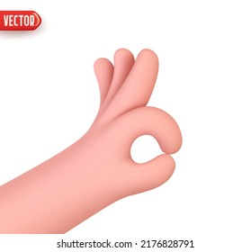 Hand human symbol ok, good gesture. Realistic 3d design In cartoon style. Icon isolated on white background. Vector illustration