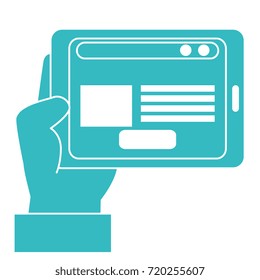 hand human with tablet device isolated icon