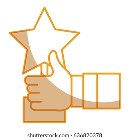 hand human with trophy star isolated icon