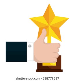 hand human with trophy star isolated icon