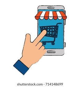 hand human using smartphone with market online app