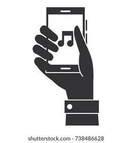 hand human using smartphone with music note