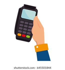 hand human with voucher machine isolated icon