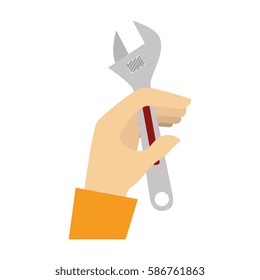 hand human with wrench tool isolated icon