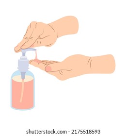 Hand hygiene cartoon illustration. Hands washing steps, using liquid soap, sanitizer and dry wipes. Healthy life, medical disinfection, healthcare concept