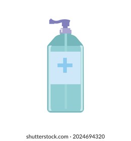 Hand hygiene flat composition with isolated image of disinfecting gel bottle with dispenser cap vector illustration