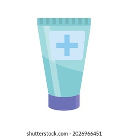 Hand hygiene flat composition with isolated image of tube with disinfecting gel cream vector illustration