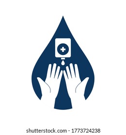 Hand and hygiene product, liquid soap, sanitizer or antibacterial antiseptic gel. Isolated vector illustration in the shape of a drop