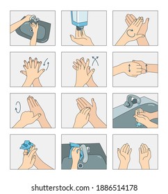 Hand Hygiene With Soap And Water. Proper Hand Washing Technique. Handwashing Step By Step.