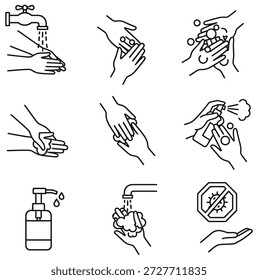 Diseño de colección de icono de Vector de higiene de manos 