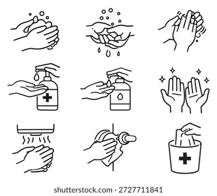 Diseño de colección de icono de Vector de higiene de manos 