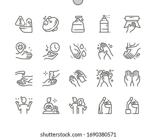Hand hygiene Well-crafted Pixel Perfect Vector Thin Line Icons 30 2x Grid for Web Graphics and Apps. Simple Minimal Pictogram