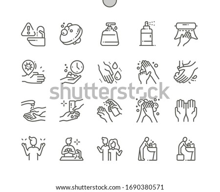 Hand hygiene Well-crafted Pixel Perfect Vector Thin Line Icons 30 2x Grid for Web Graphics and Apps. Simple Minimal Pictogram