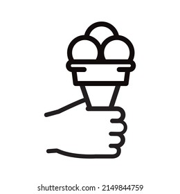 Hand with ice cream with three balls, icon.