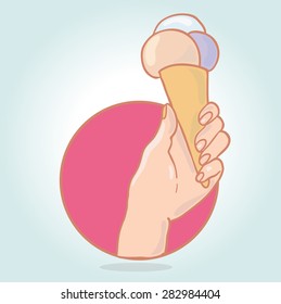 Hand with ice cream. wafer cone