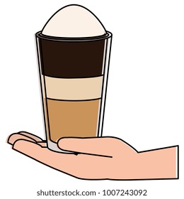 hand with iced delicious coffee icon