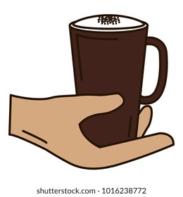 hand with iced delicious coffee icon